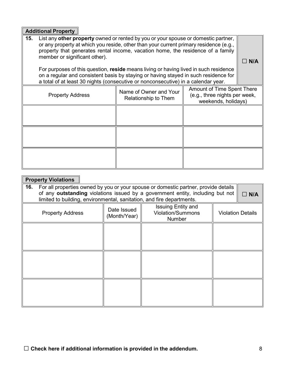 Appointment Investigation Questionnaire - New York City, Page 8