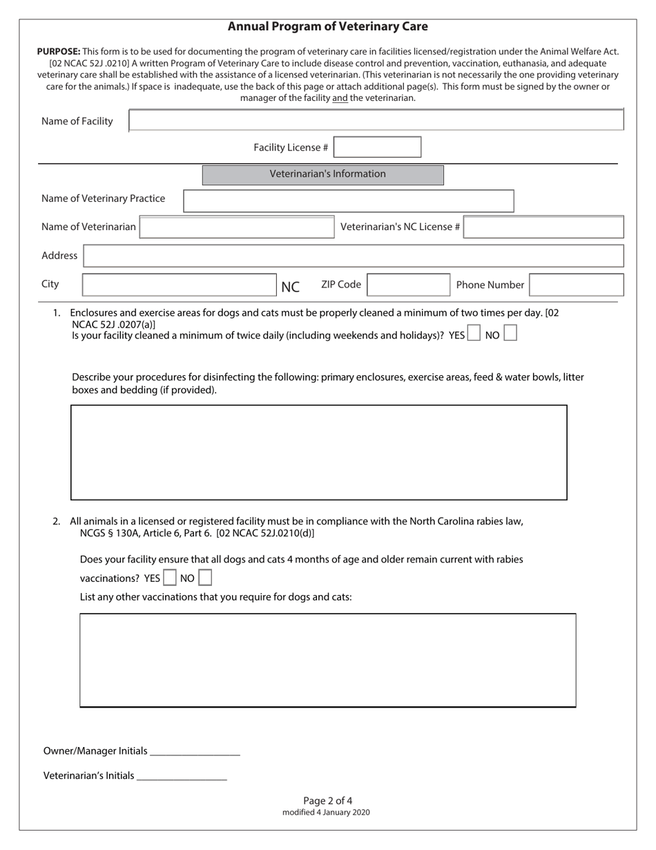 North Carolina License Application Renewal Application To Operate As Boarding Kennel Fill 3413