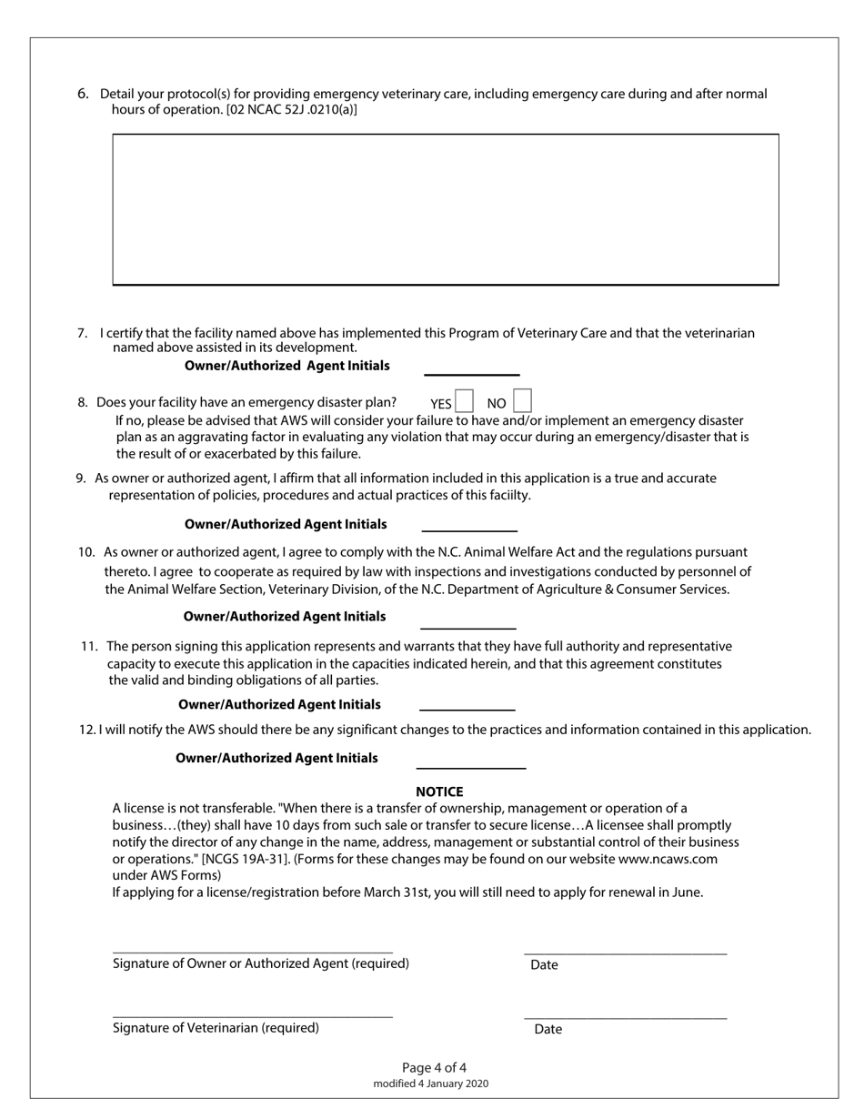 North Carolina License Application / Renewal Application to Operate as