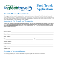 Document preview: Nc Green Travel Program Application Form for Food Trucks - North Carolina