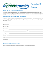 Document preview: Sustainable Farms Application for Nc Greentravel Recognition - North Carolina