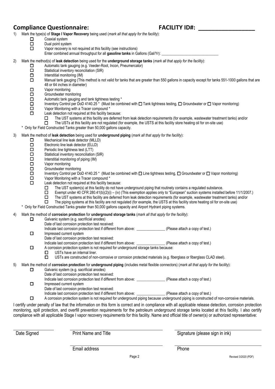 Compliance Questionnaire - North Carolina, Page 1