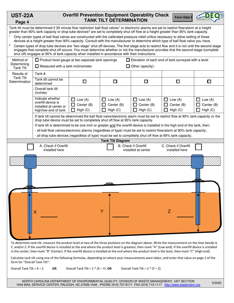 Form UST-22A Overfill Prevention Equipment Operability Check - North Carolina, Page 4