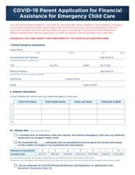 Covid-19 Parent Application for Financial Assistance for Emergency Child Care - North Carolina