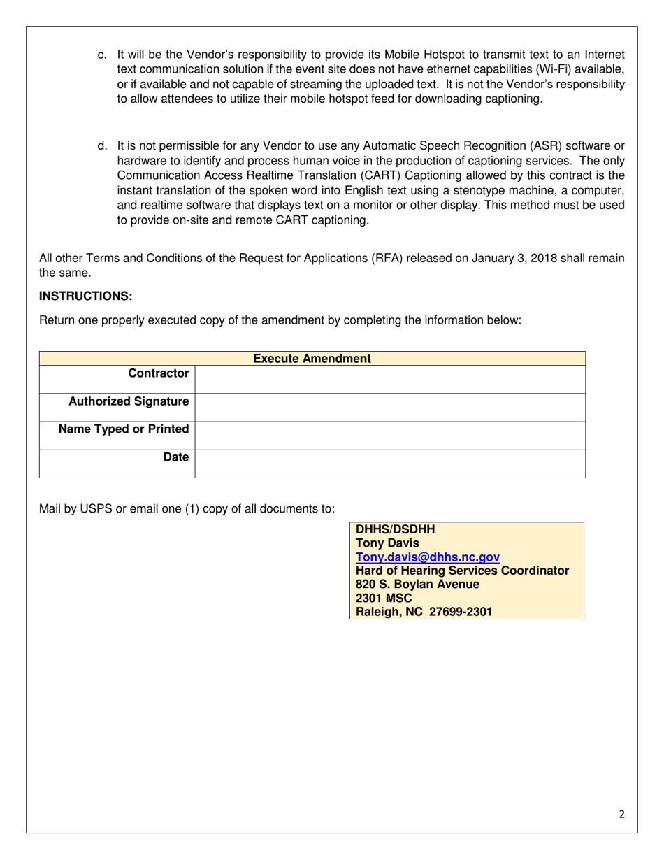 Amendment #2: Contract Renewal  Changes to Requirements - North Carolina, Page 2