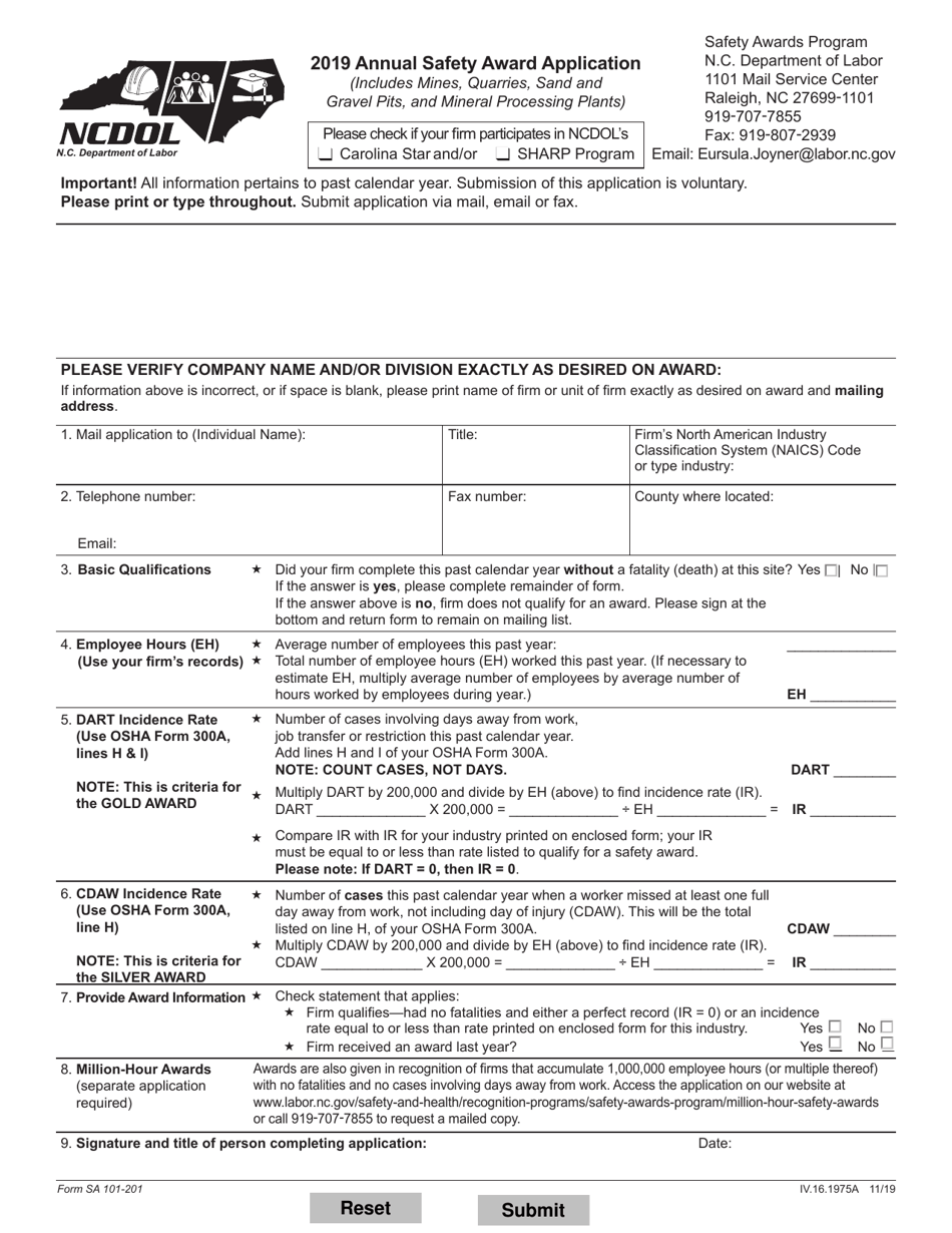 Form SA101201 2019 Fill Out, Sign Online and Download Fillable PDF