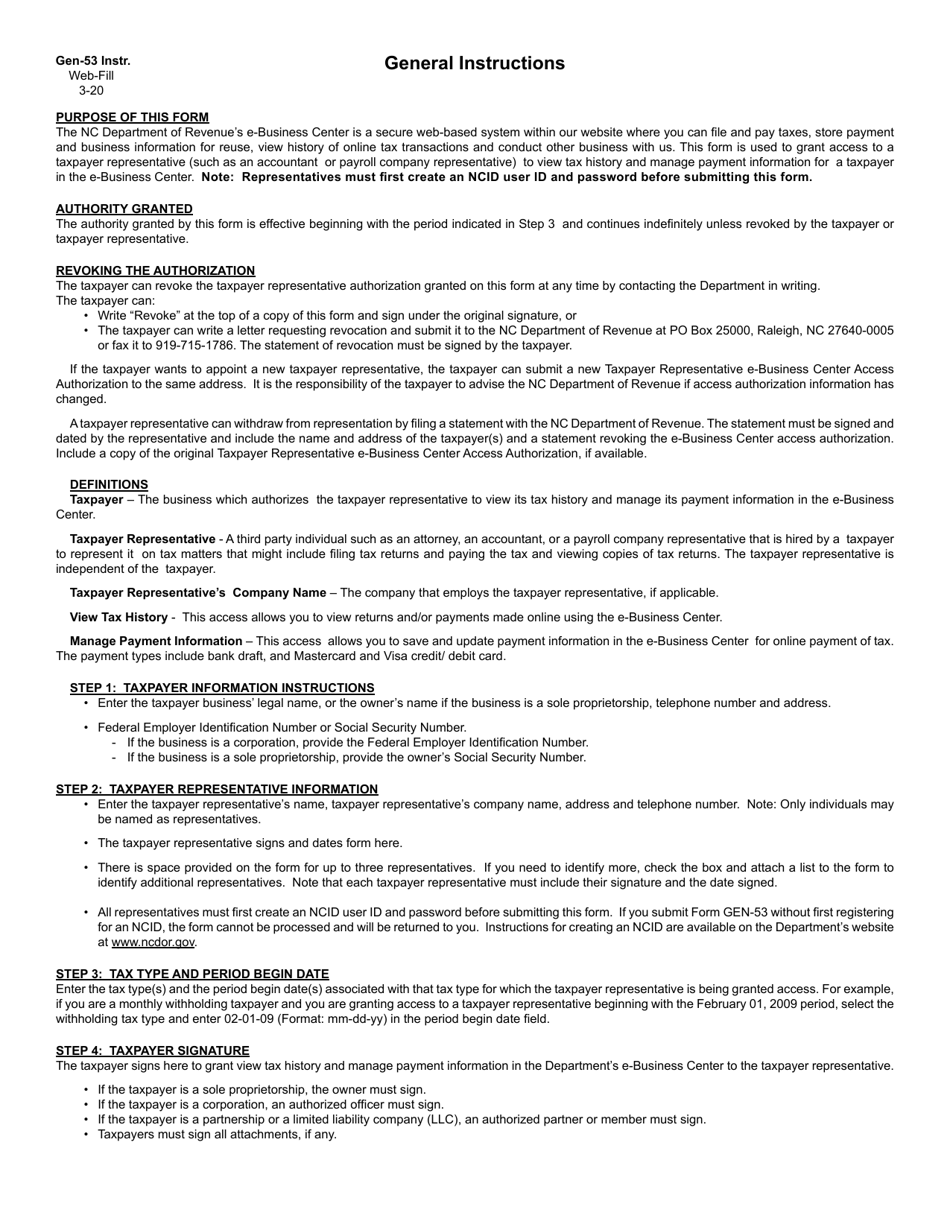 Form GEN-53 Taxpayer Representative E-Business Center Access Authorization - North Carolina, Page 3