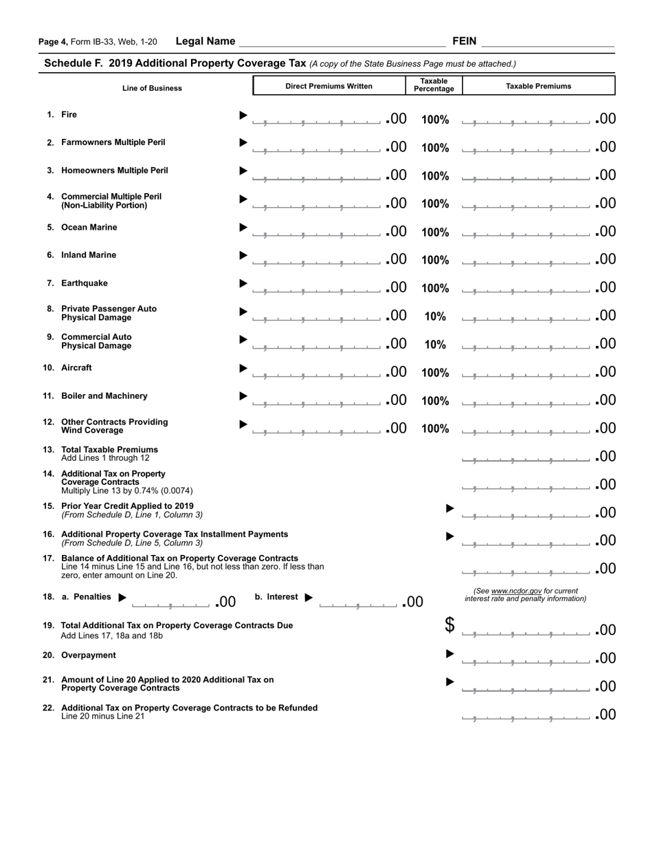 Form IB-33 Gross Premiums Tax Return Property and Casualty Companies - North Carolina, Page 5