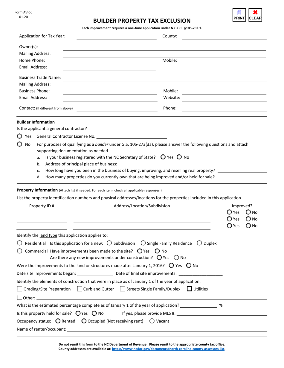 Form Av-65 Download Fillable Pdf Or Fill Online Builder Property Tax 