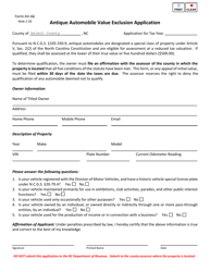 Document preview: Form AV-66 Antique Automobile Value Exclusion Application - North Carolina
