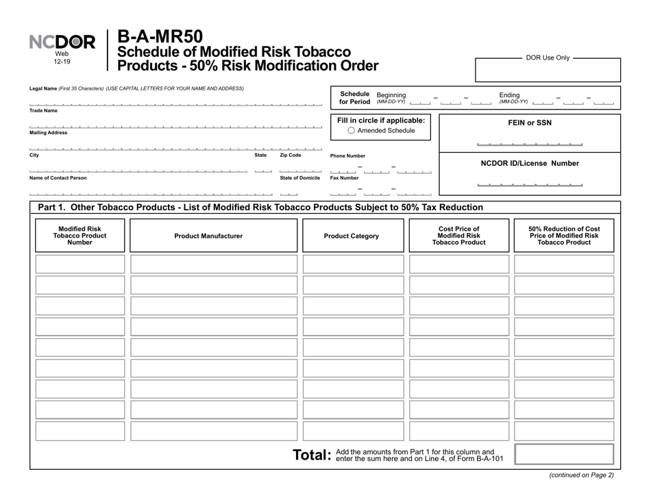 Form B-A-MR50 Schedule of Modified Risk Tobacco Products - 50% Risk Modification Order - North Carolina, Page 2