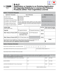 Form B-A-2 Application or Update to an Existing Application for Cigarette Distributor&#039;s License and Tobacco Products (Other Than Cigarettes) License - North Carolina