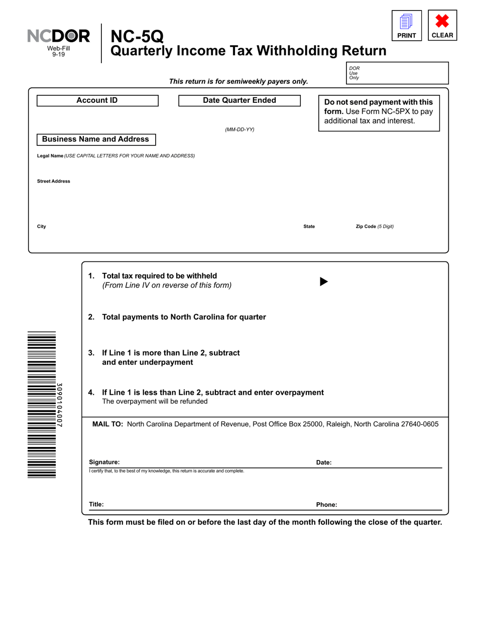 Form NC5Q Download Fillable PDF or Fill Online Quarterly Tax