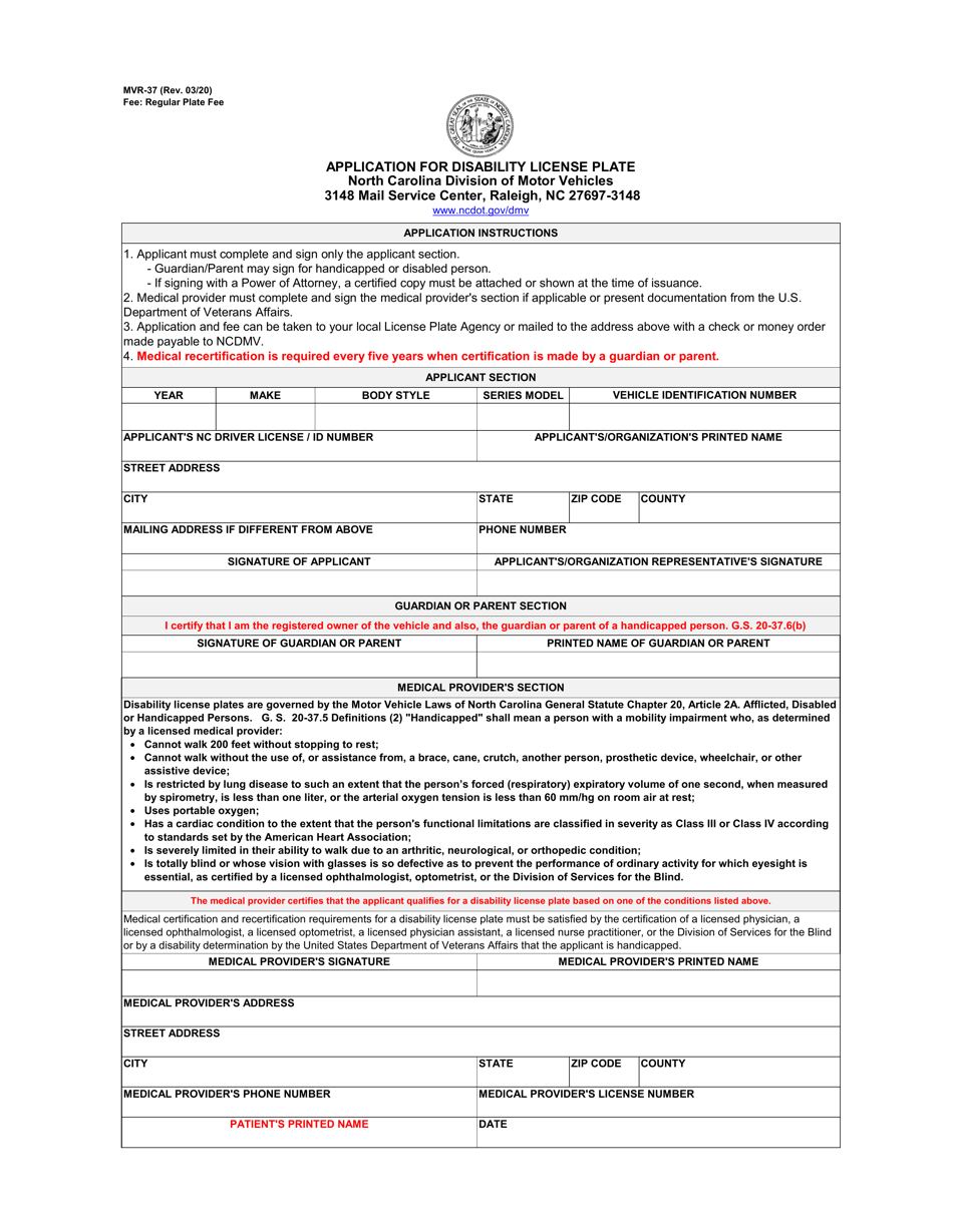 Form MVR-37 Download Fillable PDF or Fill Online Application for ...