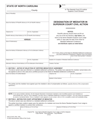Document preview: Form AOC-CV-812 Designation of Mediator in Superior Court Civil Action - North Carolina