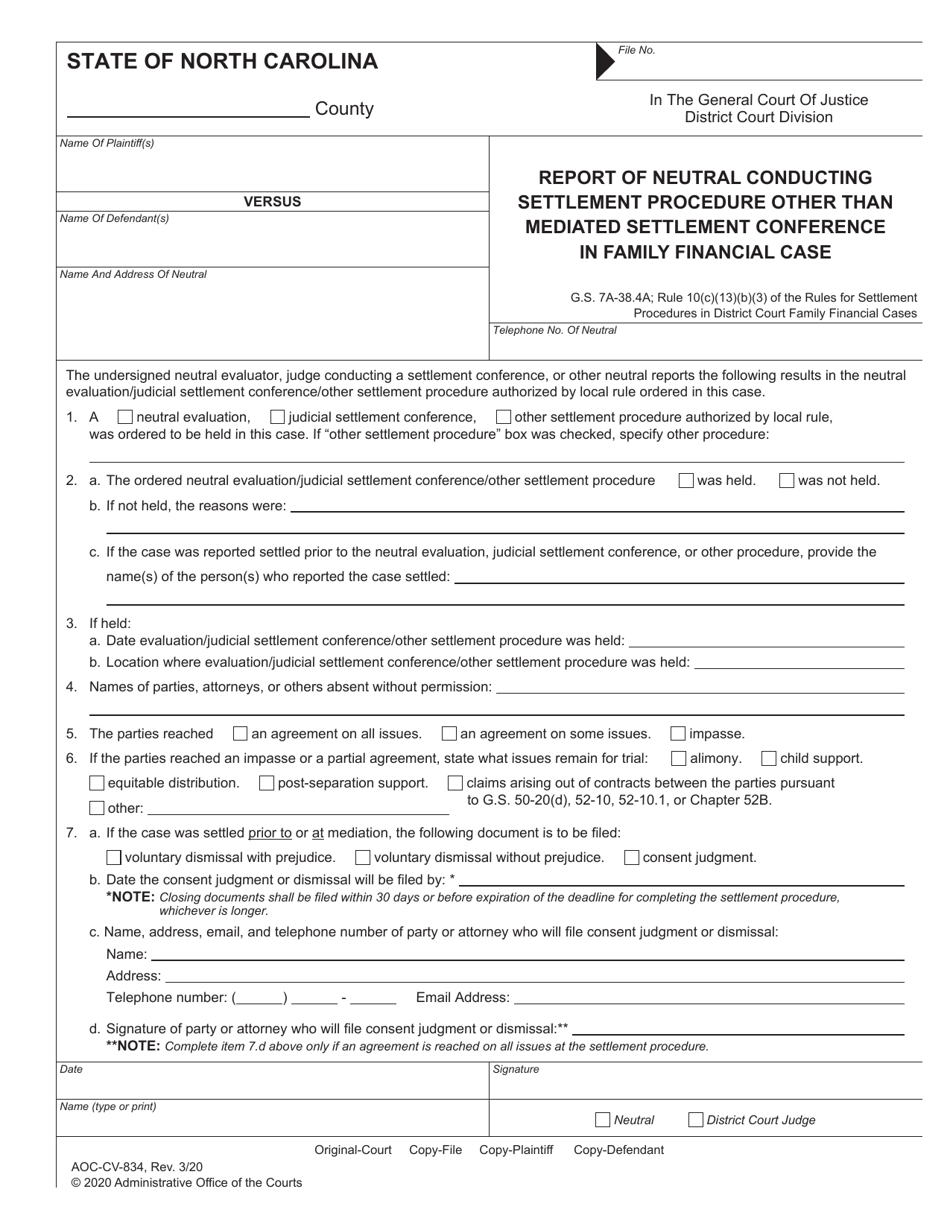 Form AOCCV834 Download Fillable PDF or Fill Online Report of Neutral