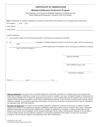 Form AOC-DRC-07 &quot;Certificate of Observation (Mediated Settlement Conference Program)&quot; - North Carolina