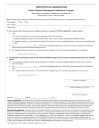 Form AOC-DRC-08 &quot;Certificate of Observation (Family Financial Settlement Conference Program)&quot; - North Carolina