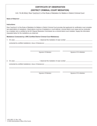 Document preview: Form AOC-DRC-12 Certificate of Observation (District Criminal Court Mediation) - North Carolina