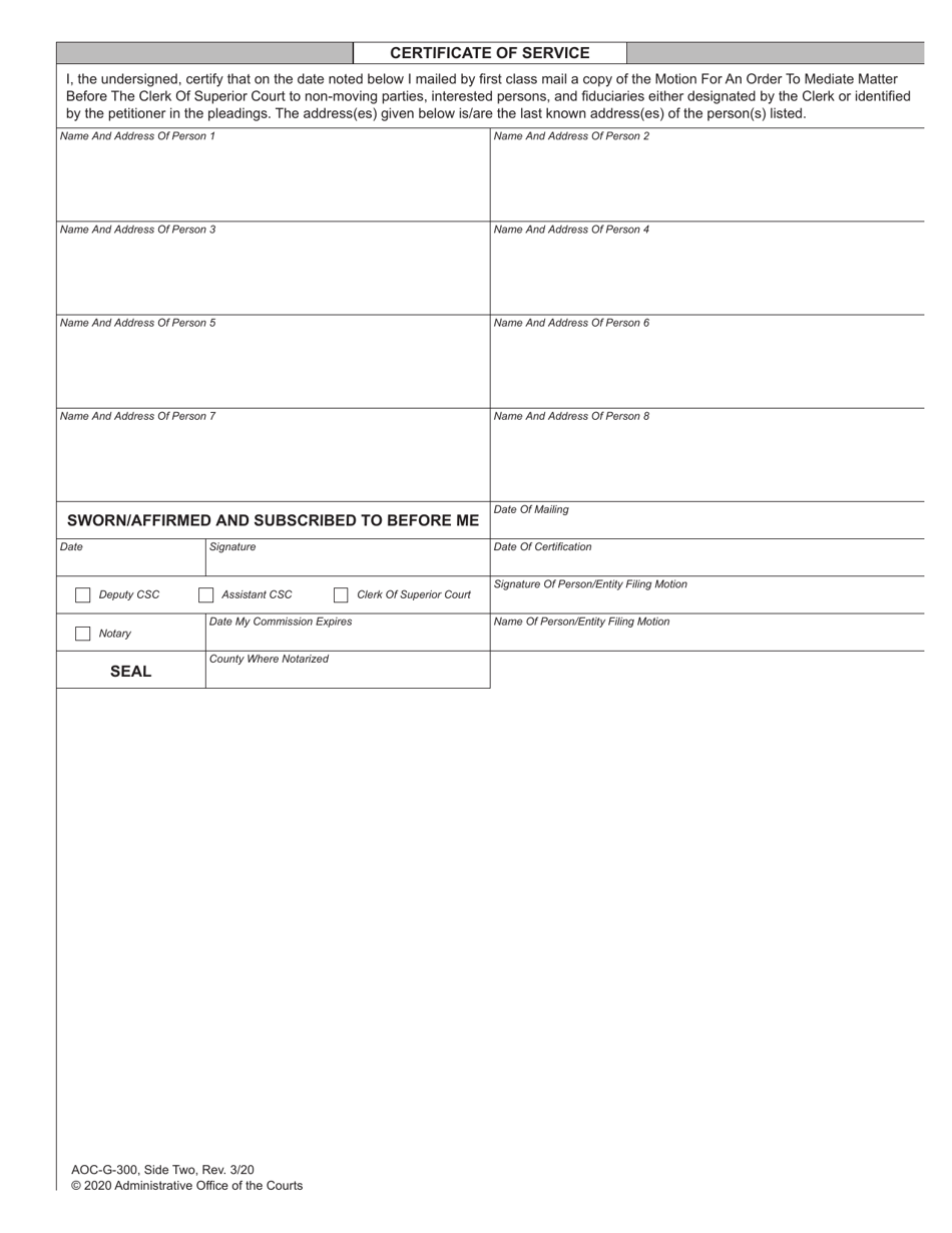 Form AOC-G-300 Motion for an Order to Mediate Matter Before the Clerk of Superior Court - North Carolina, Page 2