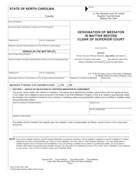 Form AOC-G-302 Designation of Mediator in Matter Before Clerk of Superior Court - North Carolina