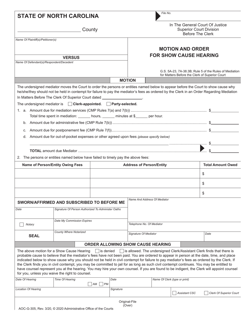 Form Aoc-g-305 - Fill Out, Sign Online And Download Fillable Pdf, North 