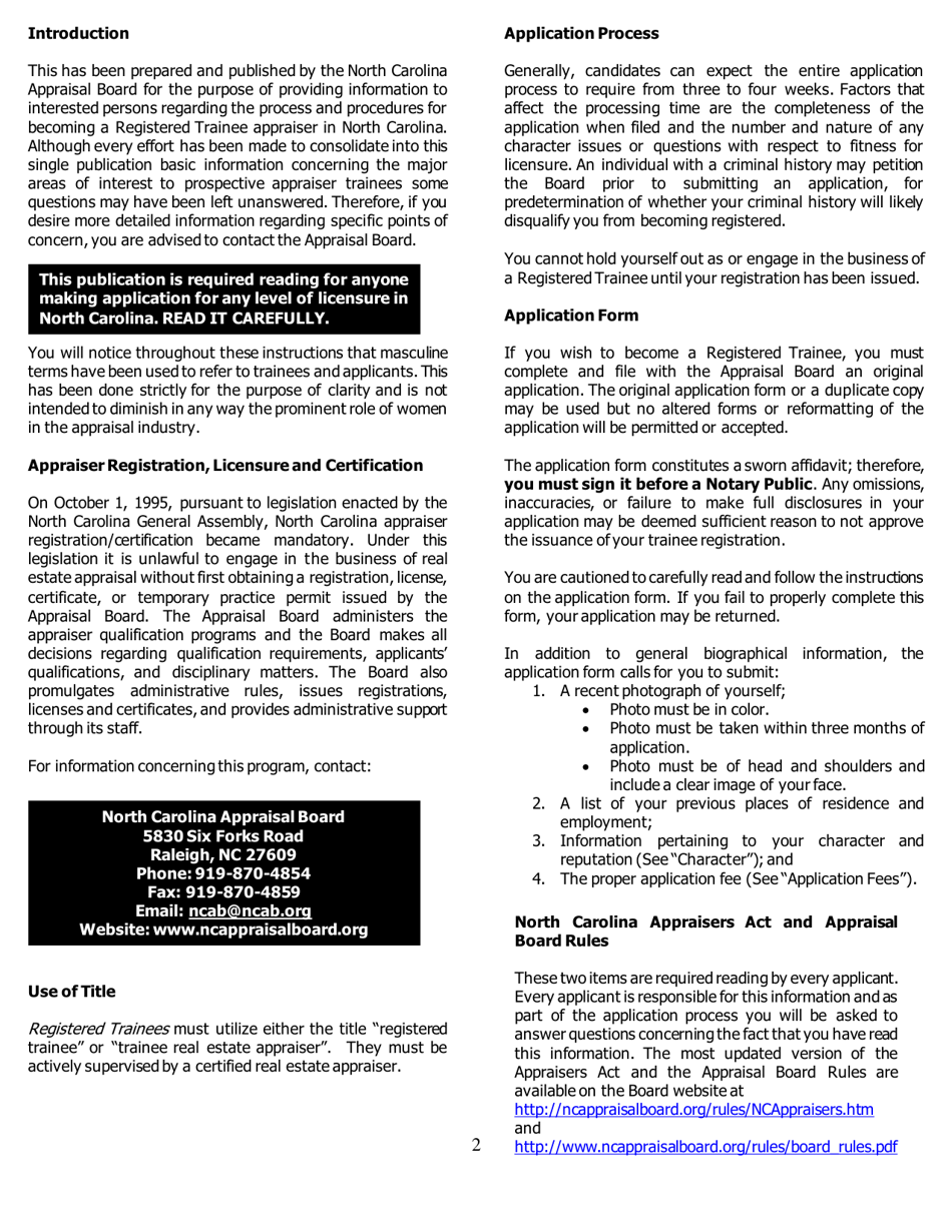 Application for Trainee Registration - North Carolina, Page 2