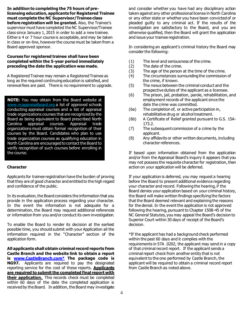 Application for Trainee Registration - North Carolina, Page 4