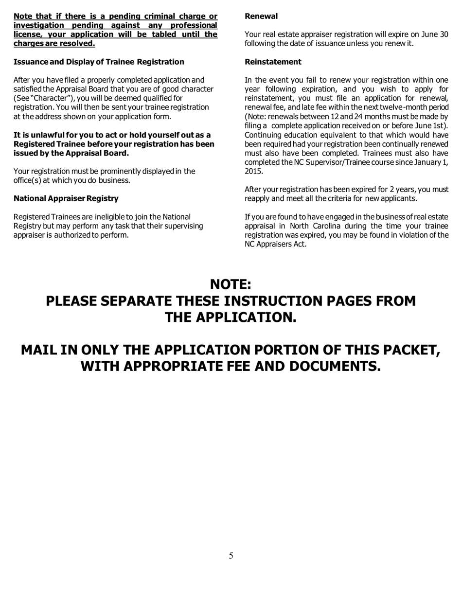 Application for Trainee Registration - North Carolina, Page 5