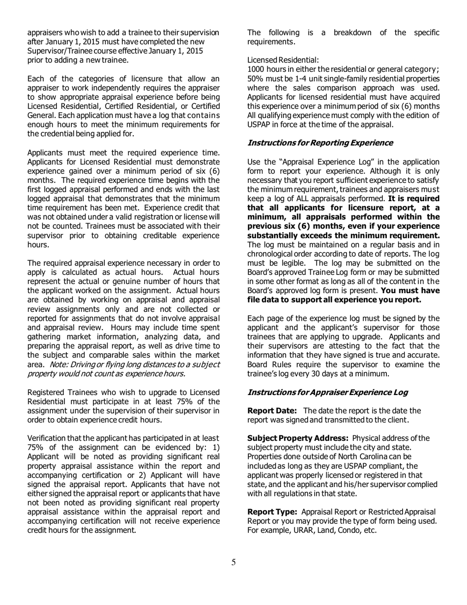 Application for Licensed Residential - North Carolina, Page 5