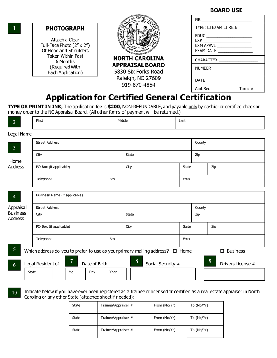 Application for Certified General Certification - North Carolina, Page 11