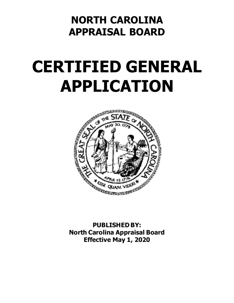 Application for Certified General Certification - North Carolina, Page 1