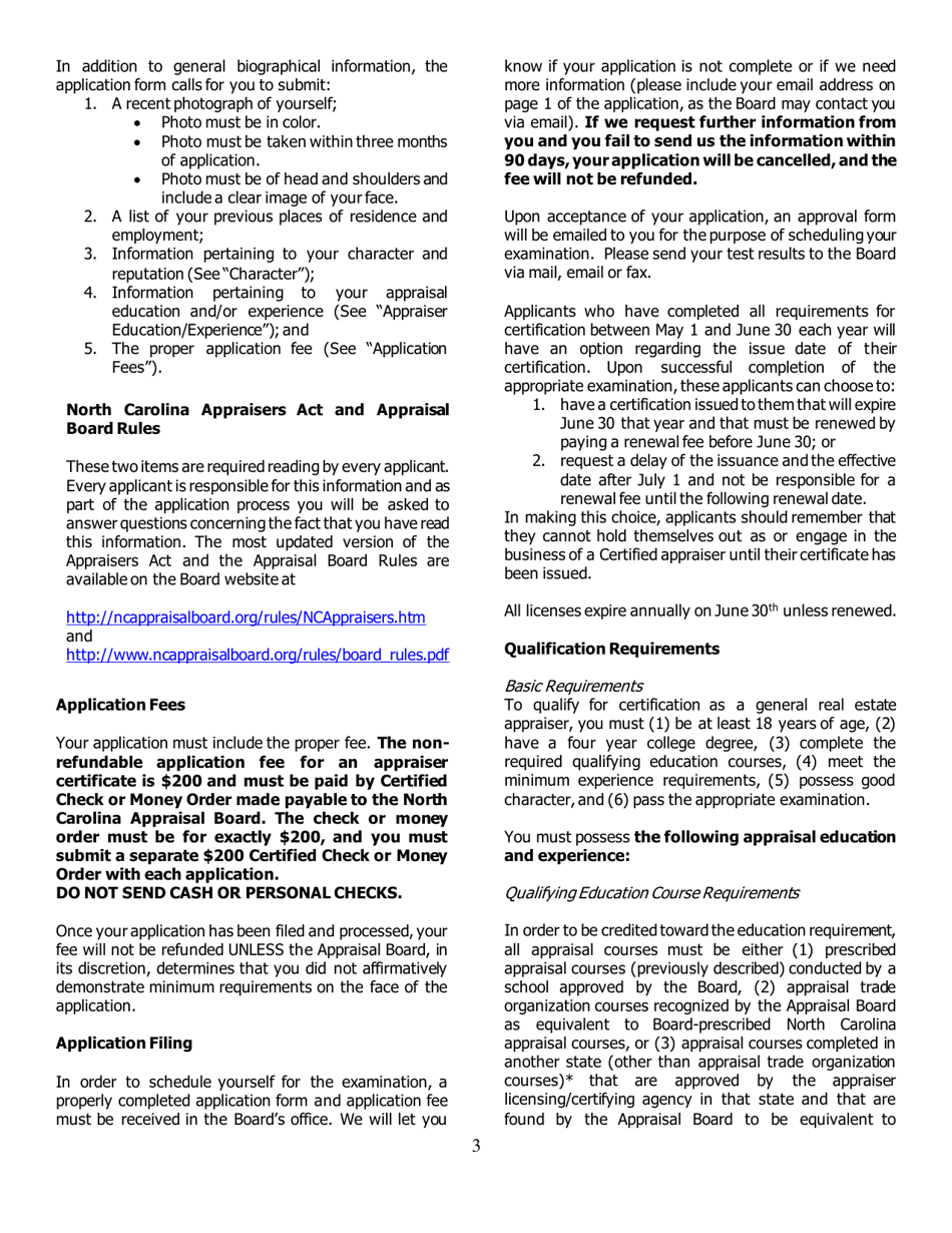 Application for Certified General Certification - North Carolina, Page 3