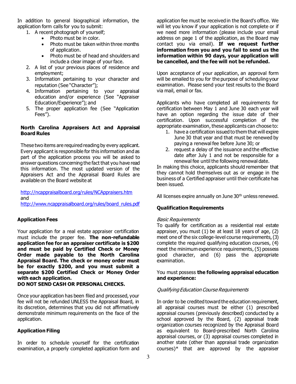 Application for Certified Residential Certification - North Carolina, Page 3