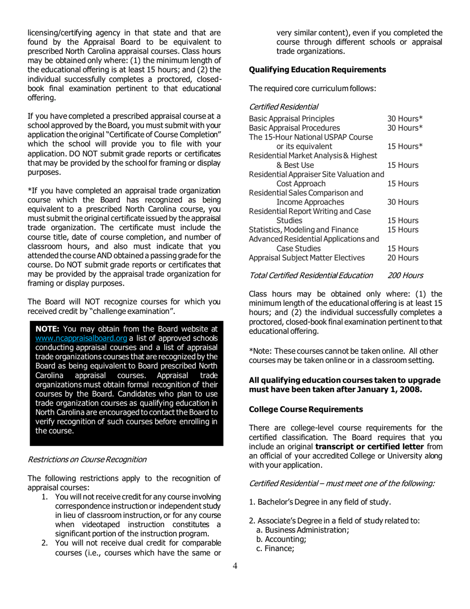 Application for Certified Residential Certification - North Carolina, Page 4