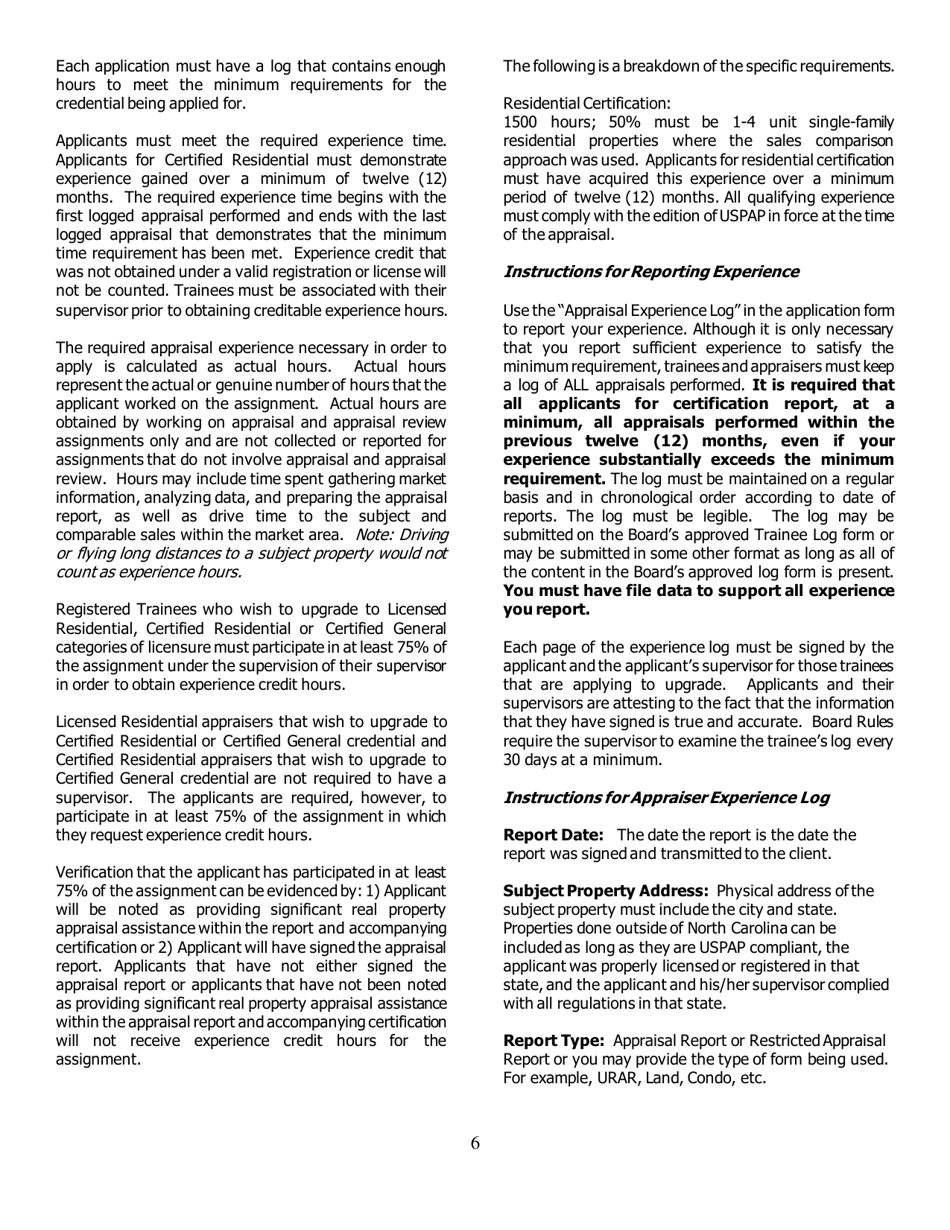 Application for Certified Residential Certification - North Carolina, Page 6