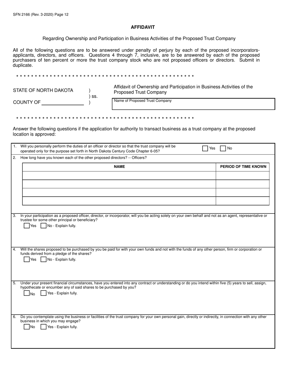 Form SFN2166 Organization Certificate Authorizing a Trust Company to Transact Business - North Dakota, Page 12