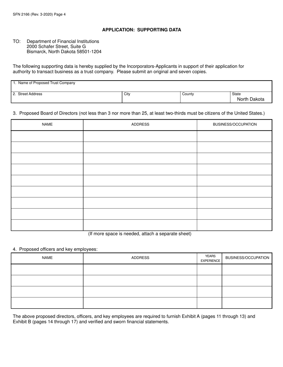 Form SFN2166 Organization Certificate Authorizing a Trust Company to Transact Business - North Dakota, Page 4