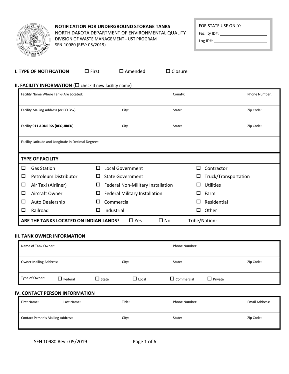 Form SFN10980 Download Printable PDF or Fill Online Notification for ...