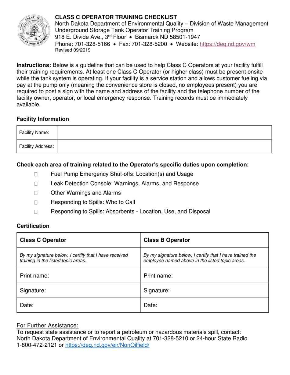North dakota class c operator training checklist fill out sign