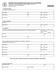 Form SFN51746 Request for Authorization to Sell Bulk Antifreeze - North Dakota
