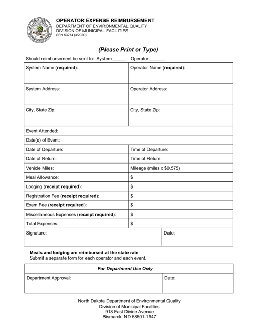 Form SFN53274  Printable Pdf