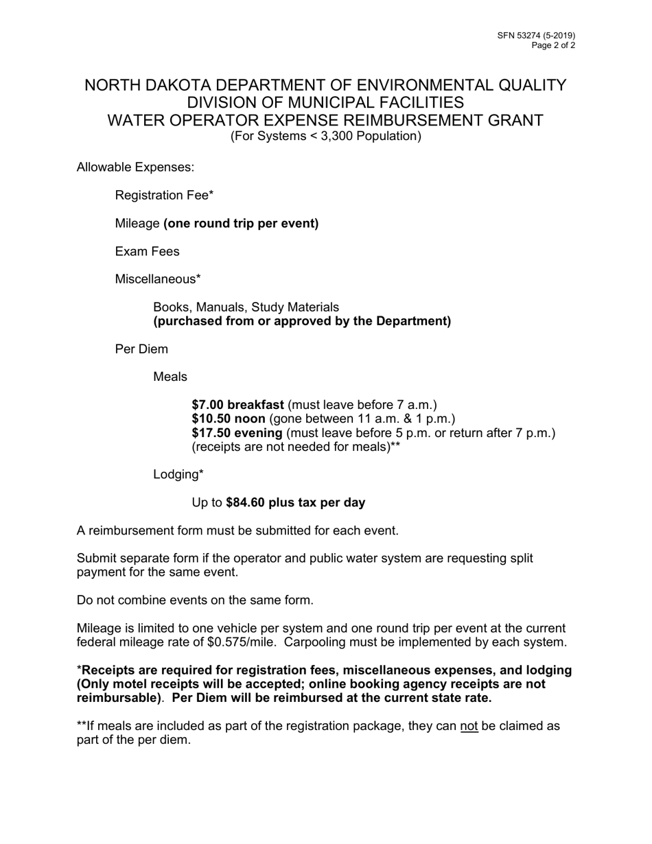 Form SFN53274 Operator Expense Reimbursement - North Dakota, Page 2