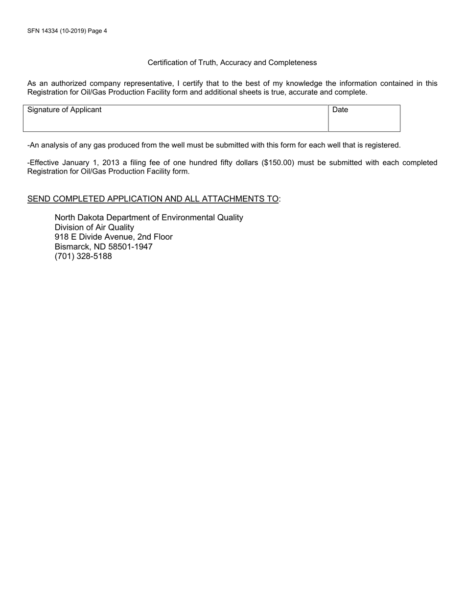 Form SFN14334 Registration for Oil / Gas Production Facility - North Dakota, Page 4
