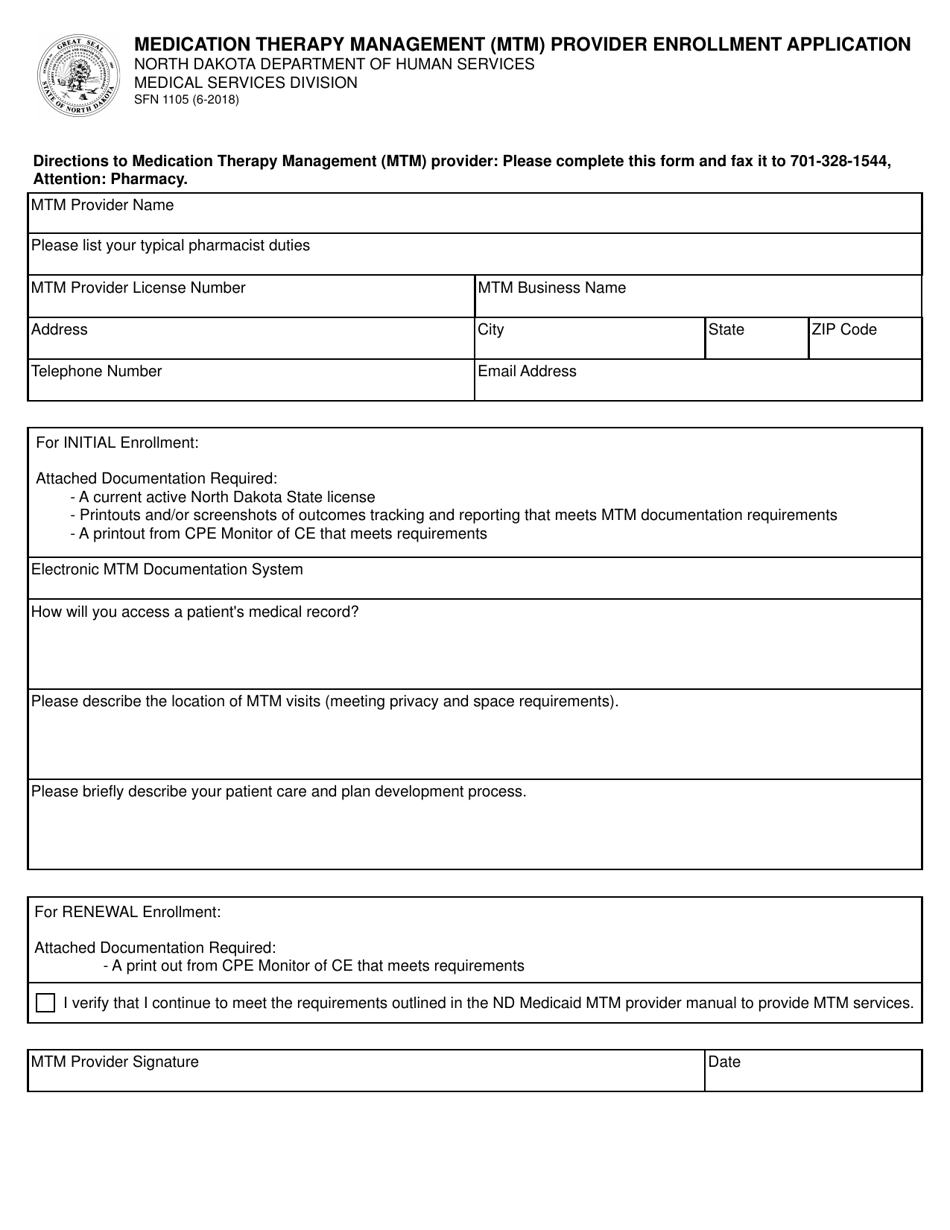 Form SFN1105 Medication Therapy Management (Mtm) Provider Enrollment Application - North Dakota, Page 1
