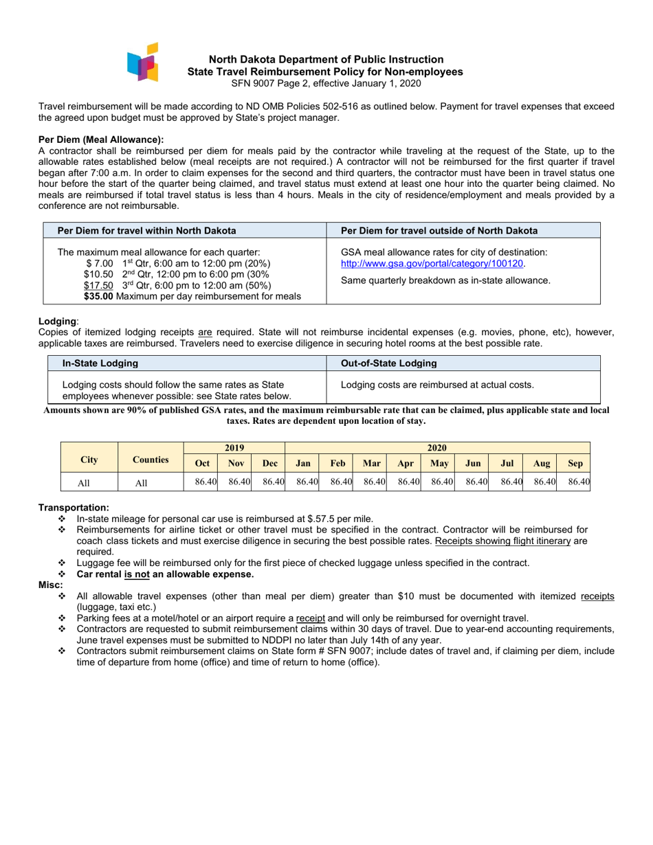 Form SFN9007 Expense Claim for Nondepartment Employees - North Dakota, Page 2