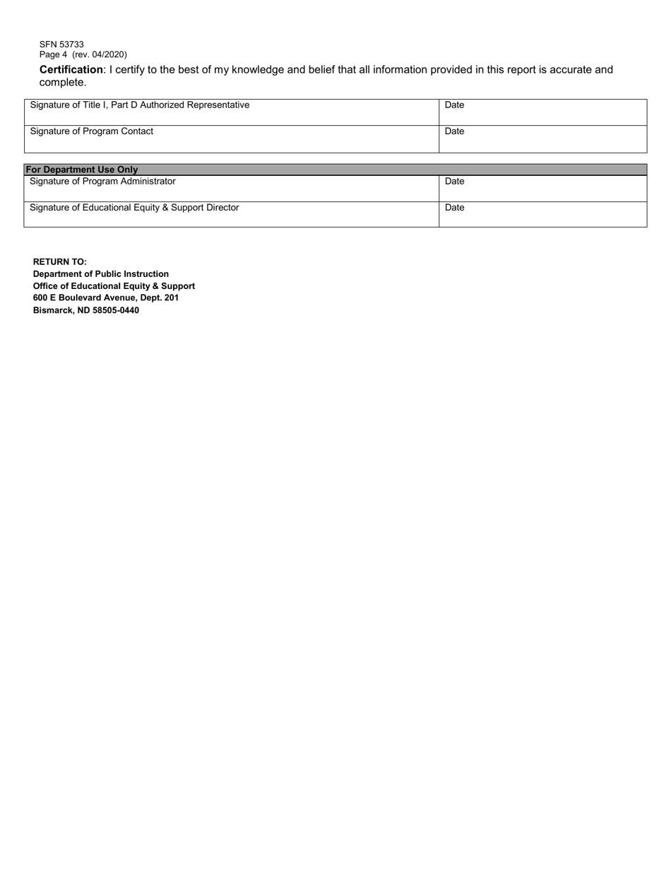 Form SFN53733 Final Report - Title I Part D - North Dakota, Page 4