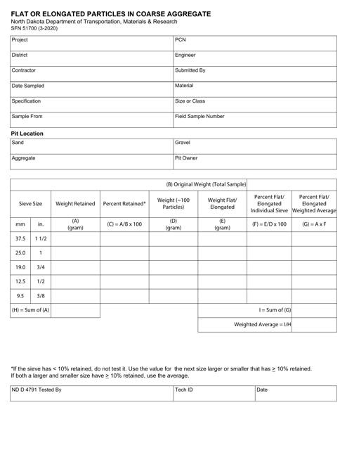 Form SFN51700 Flat or Elongated Particles in Coarse Aggregate - North Dakota