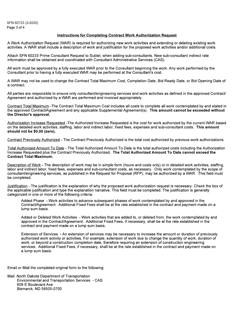 Form SFN60723 Contract Work Authorization Request - North Dakota, Page 3