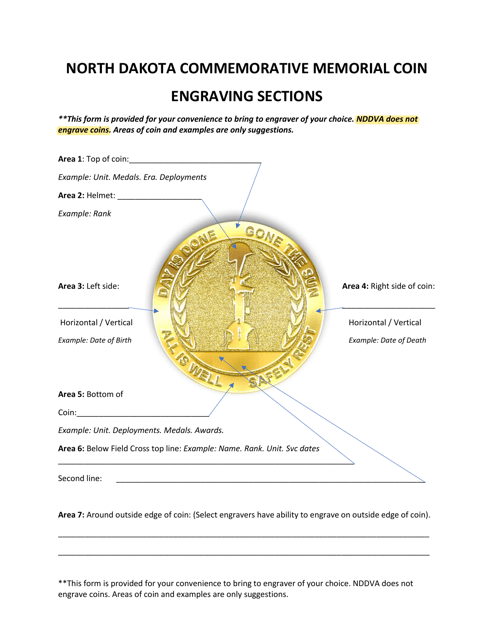 "North Dakota Commemorative Memorial Coin Engraving Form" - North Dakota Download Pdf